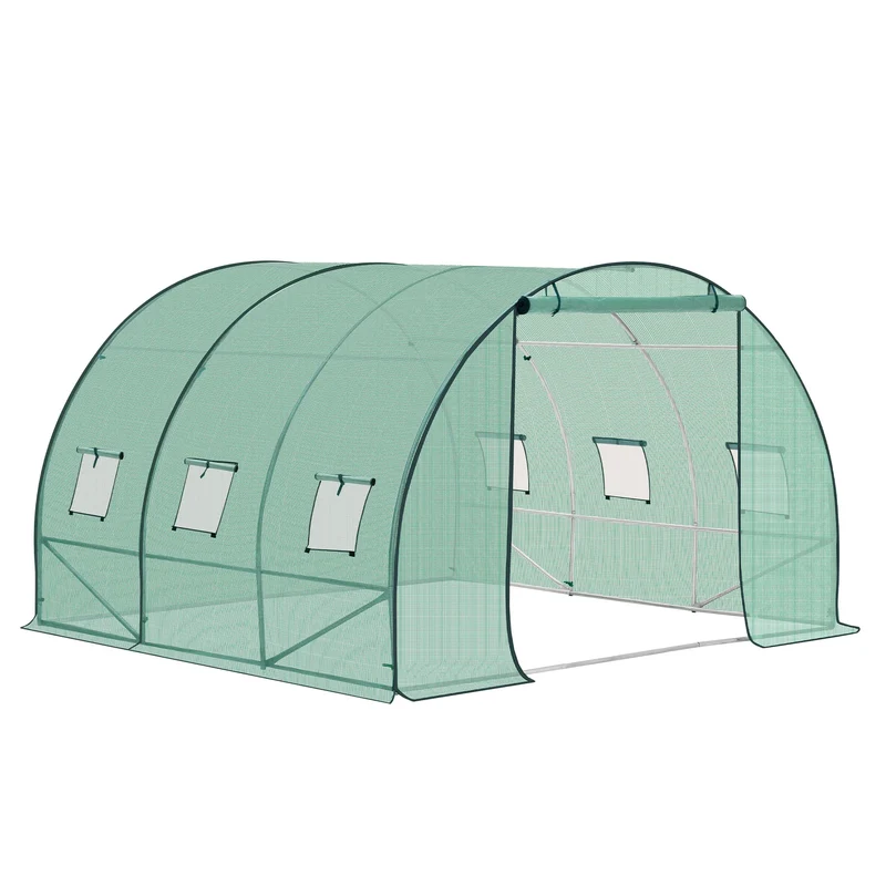 Kweekkas - Tuinkas - Walk-in Foliekas - Tuinkassen - Kas - Tomatenhuis - 300x300x200cm – Winterbestendige - Met Deur & 6 Ramen – Polytunnel voor Tomaten, Bloemen & Planten - Groen