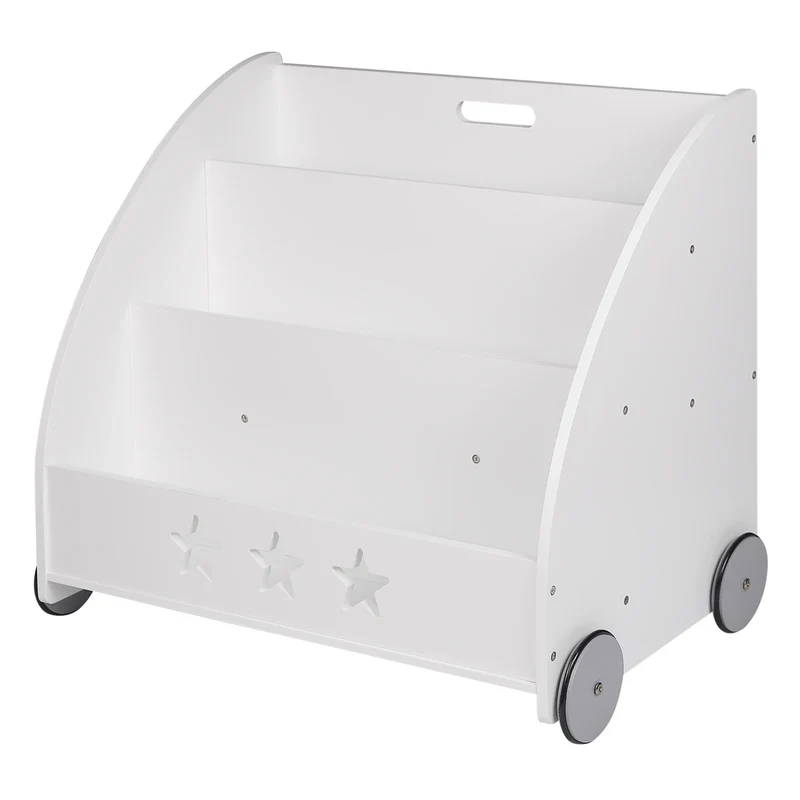 Kinderboekenkast - Boekenkast - Kinderkast - Boekenrek - met Wielen - Opbergkast met 3 Planken – Multifunctionele Organizer voor Kinderkamers - Wit