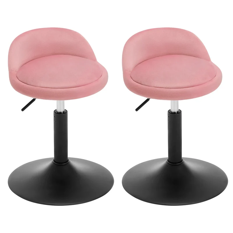 Velvet Barkrukken - Barstoel - Barkruk - Keukenstoel - Hoogte Verstelbaar & Draaibaar - Ergonomische - Comfortabele Stoelen voor Keuken, Woonkamer & Kantoor - Set van 2 - Roze
