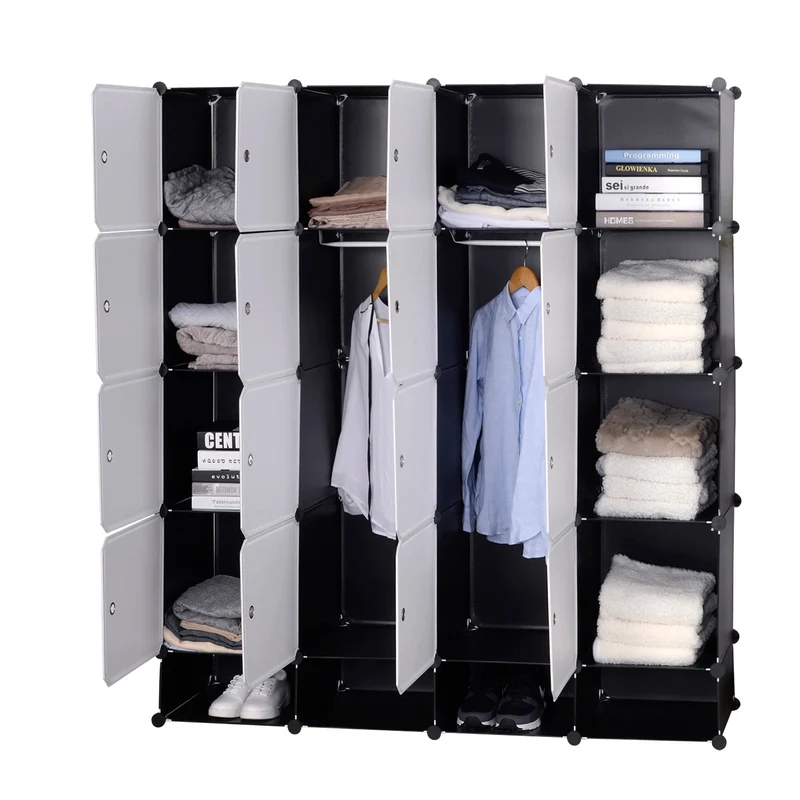 Opbergkast voor Slaapkamer - Kast - Archiefkast - Kantoorkast - 14 Kubussen – Met 2 Kledingroedes – Modulair Ontwerp voor Speelgoed, Boeken & Schoenen - Zwart & Wit