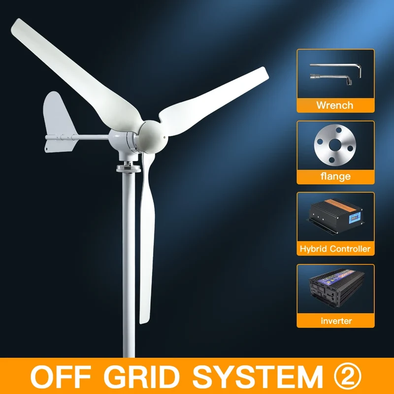 Windturbine - Windmolen - Windturbine Generator - Windenergie - 12V - 2000W - 3 Bladen - Horizontale Windmolen - met MPPT Hybride Controller - Omvormer - Voor Huis – Off-Grid Systeem
