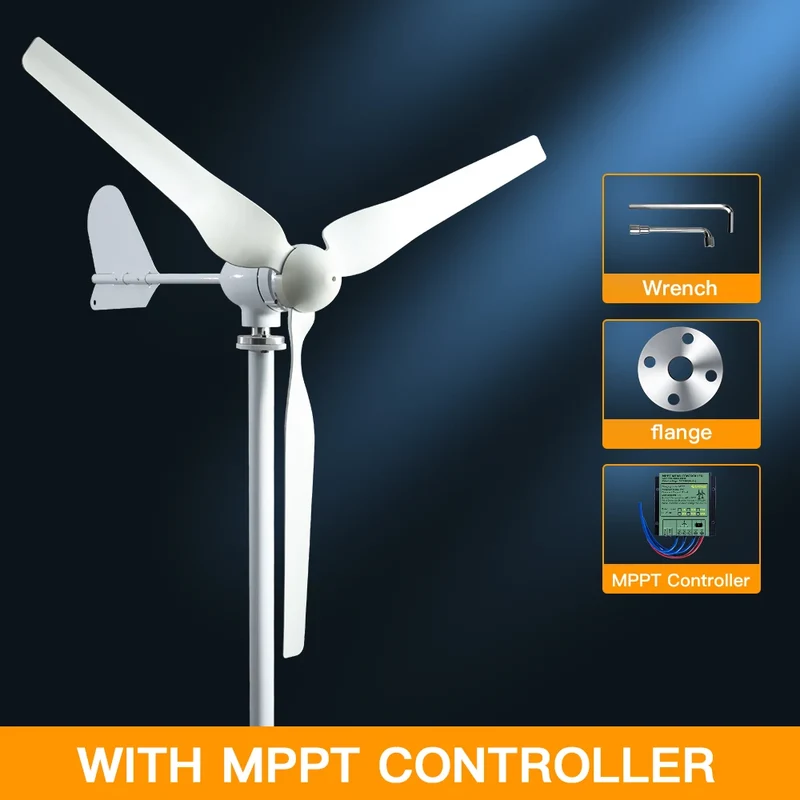 Windturbine - Windmolen - Windturbine Generator - Windenergie - 24V - 2000W - 3 Bladen - Horizontale Windmolen - met MPPT Controller - Voor Huis – Off-Grid Systeem