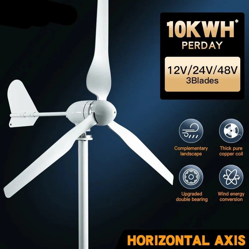 Windturbine - Windmolen - Windturbine Generator - Windenergie - 12V - 2000W - 3 Bladen - Horizontale Windgenerator - Voor Huis – Off-Grid Systeem