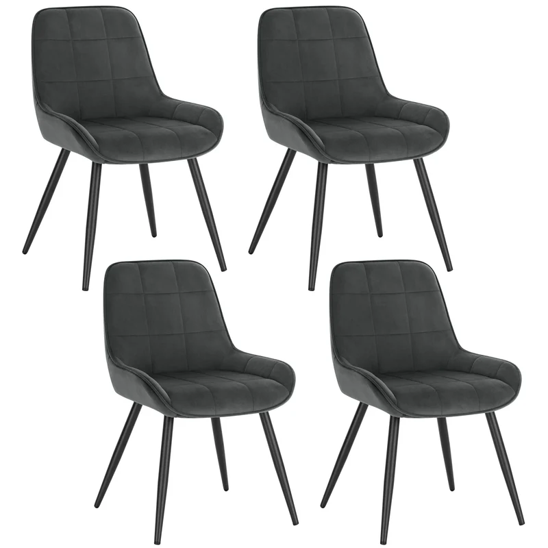 Eetkamerstoelen - Eetstoelen - Keukenstoelen - Set van 4 - Ergonomische Scandinavische Stijl - met Rugleuning - Voor Keuken - Eetgedeelte - Fluwelen Zitje - Metalen Poten - 52 x 51 x 81.5 cm - Donkergrijs