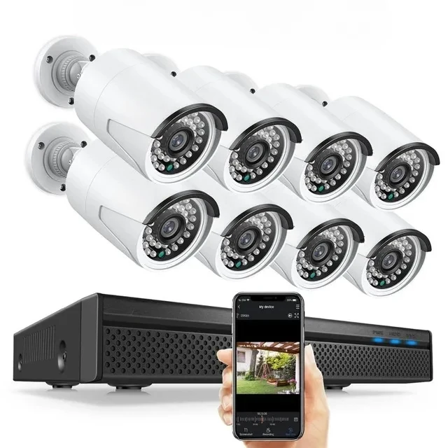Beveiligingscamera - Beveiligingscamerasysteem - Camerabewaking - 8CH POE Camera Kit - 5MP NVR - Nachtzicht - Weerbestendig - AI Bewegingsdetectie - Binnen en Buiten - 8 Camera's - 2T Ingebouwde HDD