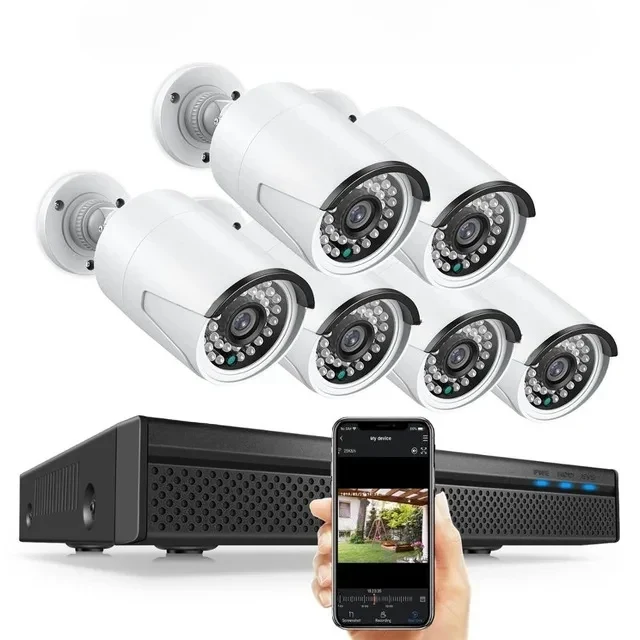 Beveiligingscamera - Beveiligingscamerasysteem - Camerabewaking - 8CH POE Camera Kit - 5MP NVR - Nachtzicht - Weerbestendig - AI Bewegingsdetectie - Binnen en Buiten - 6 Camera's - 2T Ingebouwde HDD
