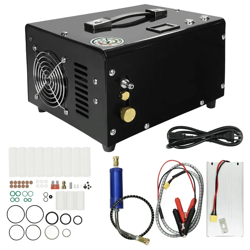 Luchtcompressor - Draagbare Hogedrukluchtcompressor - Airpress Compressor - 300 bar - 4500Psi PCP - 110V - met 12V Voedingsadapter - Auto-stop - Scuba PCP-tank