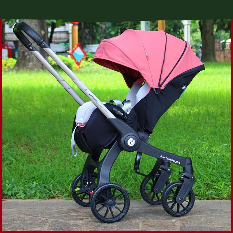 Wandelwagen - 4-in-1 Baby Stroller - Kinderwagen - Buggy - Opvouwbaar – Multifunctioneel – Autostoel - Pram - Lichtgewicht Reiswieg - Roze