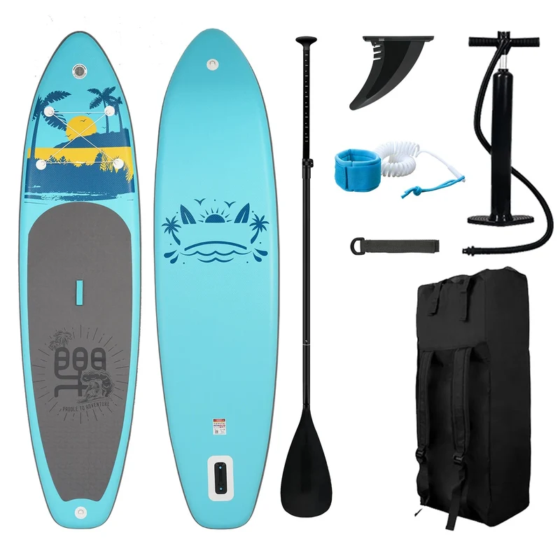 Supboard - Paddle Board - Peddelplank - Surfplank - Opblaasbaar - Inc. Peddel - Vin - Leash - Riem - Handpomp - Rugzak - 335 x 84 x 15 cm - Turkoois & Grijs