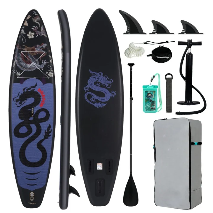 Supboard - Paddle Board - Peddelplank - Surfplank - Opblaasbaar - Inc. Peddel - 3 x Vin - Leash - Riem - Handpomp - Rugzak - Waterdichte Telefoonhoes - 350 x 84 x 15 cm - Zwart & Blauw
