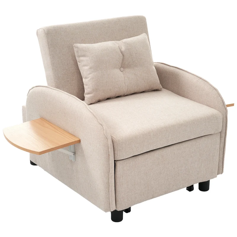Slaapbank - Slaapstoel - Logeerbed - Klapstoel - Opvouwbare Eenpersoonsbank - Met Bedfunctie - Drievoudig Verstelbare - Opklapbaar - 123 x 74-167 x 78 cm - Beige