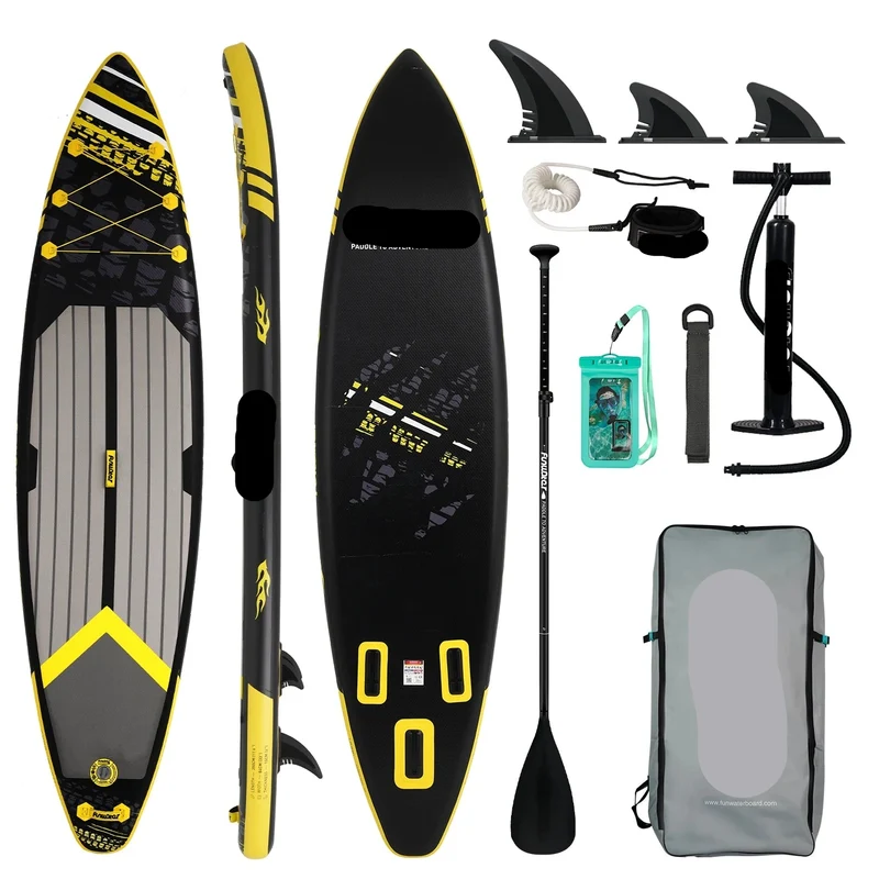 Supboard - Sup - Paddle Board - Sup Boards - 350x84x15cm - Ultra-Light - Opblaasbaar Stand Up Paddle Board - Max 165 kg - Waterdicht - Voor Rivier - Zee - Inclusief Paddle - Rugzak - Zadel & Accessoires - Zwart-geel