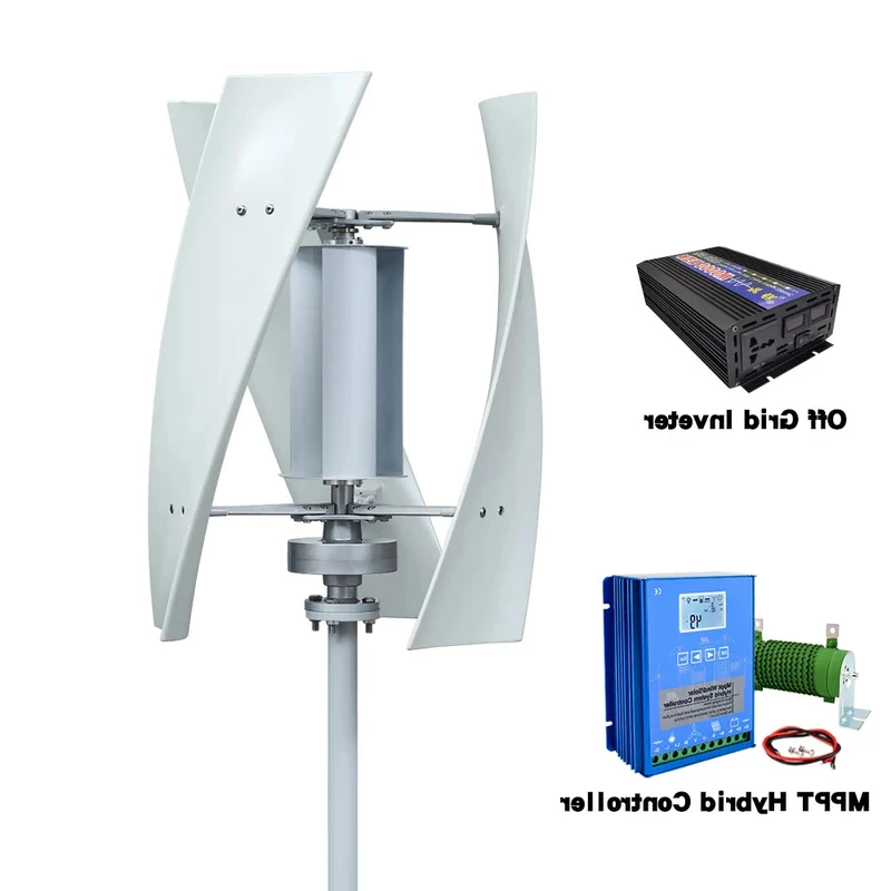 Windturbine - Windmolen - Windturbine Generator - Windenergie - Verticaal As - 5000W - 24V - Met Omvormersysteem - 3 Messen - Stille en Efficiënte Energieoplossing - voor Thuisgebruik