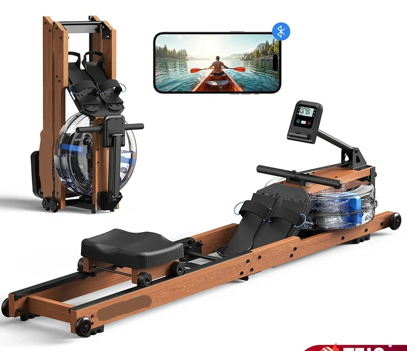 Water Roeimachine - Roeimachine - Magnetische Roeitrainer - Roeiapparaat - Opvouwbare - met Bluetooth Monitor - Houten Frame - Ergonomisch Zitvlak - Max 181kg - 15L Watertank - Voor Thuisgebruik - Zwart