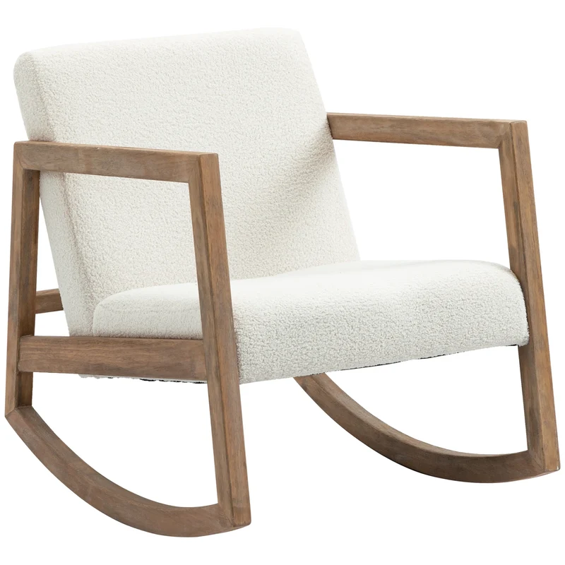 Schommelstoel - Tuinstoel - Lounge Fauteuil - Tuinmeubel - Ligstoelen Buiten - Binnen - met Kussen - voor Woonkamer - Slaapkamer - Thuis - Noords Stijl - Stevig - Duurzam - Eenvoudig te Monteren - Hout - 60 x 81 x 71 cm - Cream