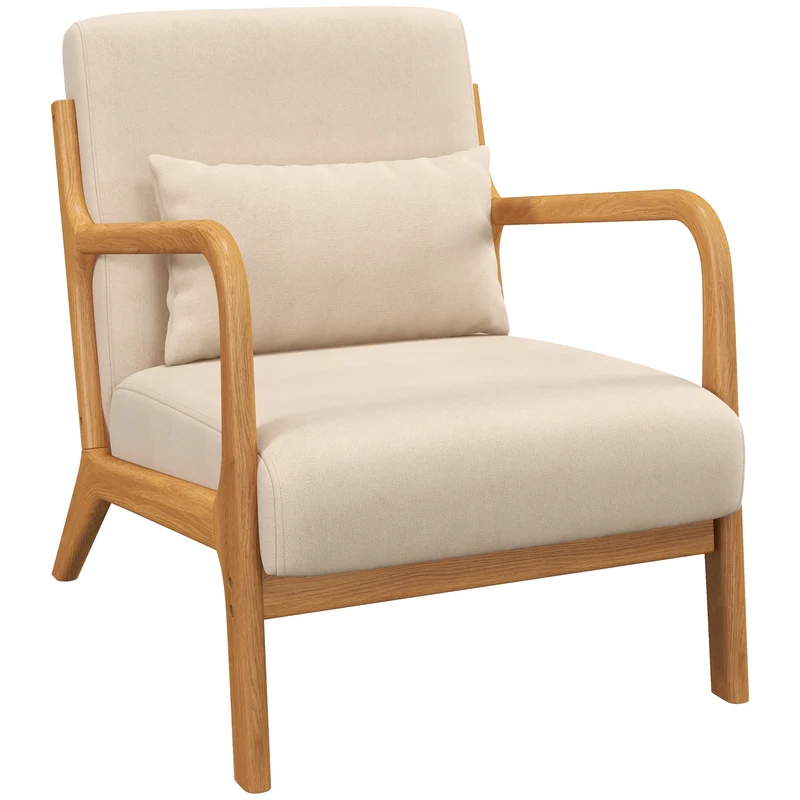 Ligstoel - Tuinstoel - Lounge Fauteuil - Tuinmeubel - Ligstoelen Buiten - Binnen - met Kussen - voor Woonkamer - Slaapkamer - Thuis - Noords Stijl - Stevig - Duurzam - Eenvoudig te Monteren - Massief Hout - 61 x 71 x 76 cm - Beige