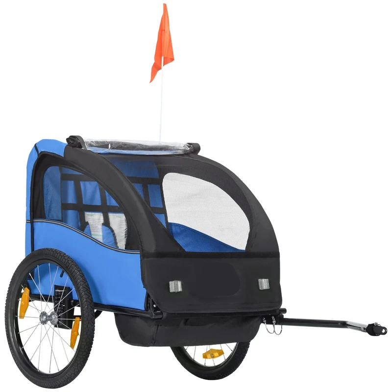 Fietskar - Fietsaanhanger - Transportaanhanger - 2-zits met Veiligheidsgordel - Draagkracht 40kg - Veiligheidsvlag - Perfect voor Dagelijks Transport - Metalen Frame - Oxford-doek - 140 x 88 x 90 cm - Blauw