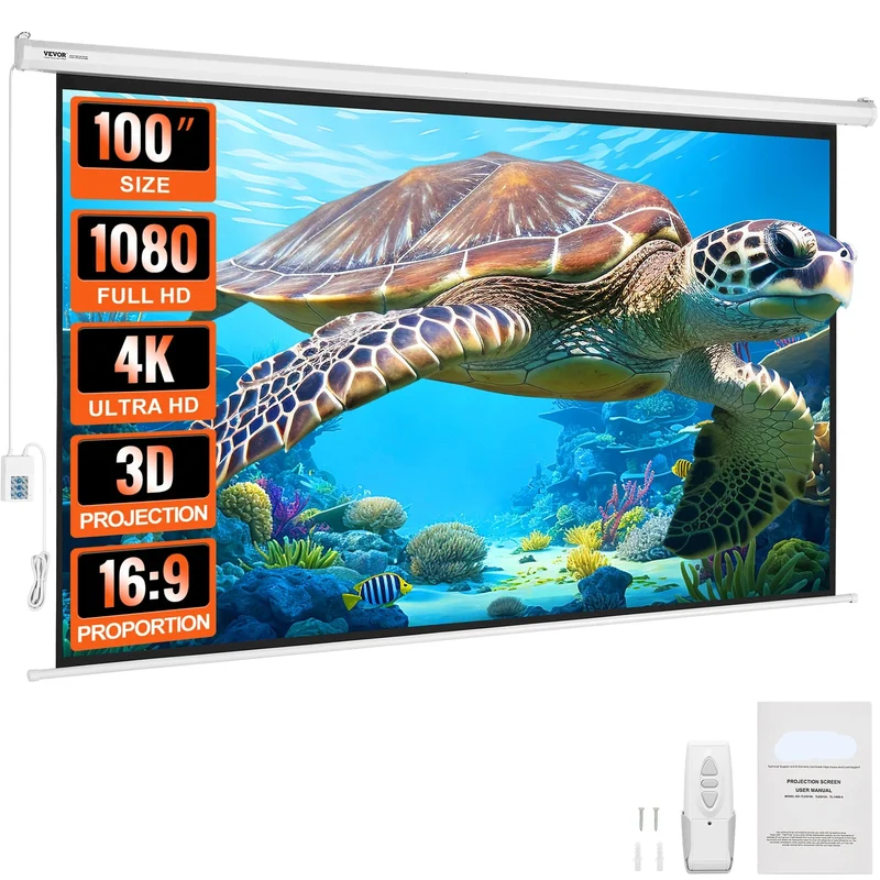 Projectiescherm - Beamer Scherm - Elektrisch Gemotoriseerd Projectieschermen - 120" - 16:9 HD 4K Bioscoopscherm - Home Cinema - voor Thuis, Kantoor & Theater