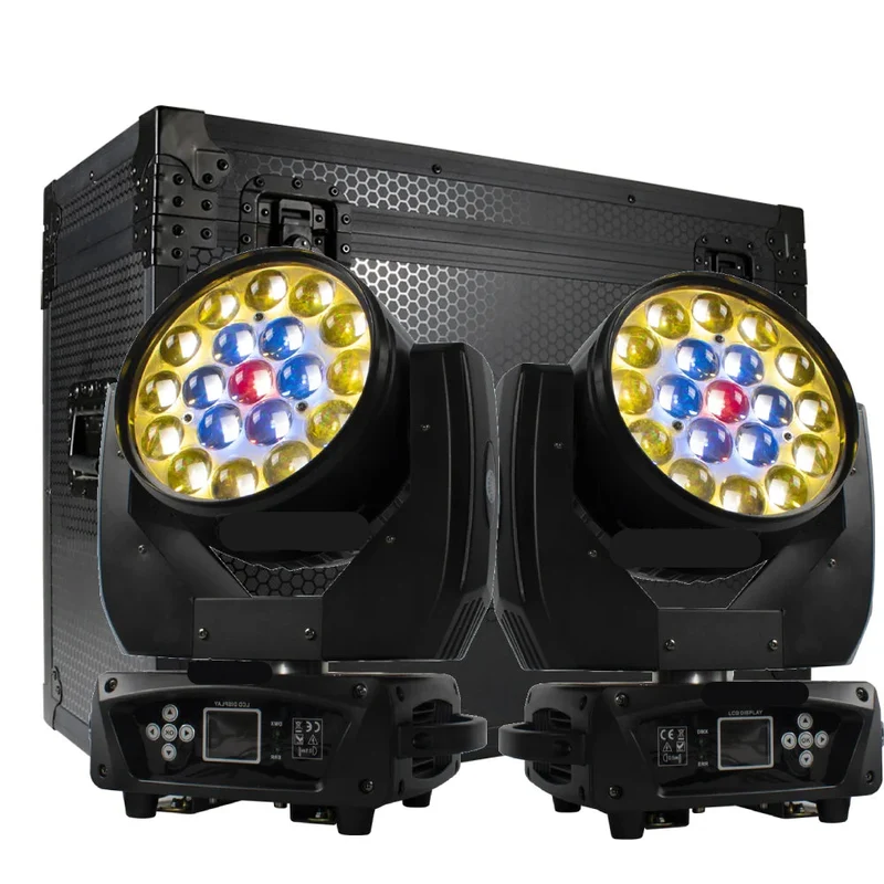 Discolamp - Party Lights - Disco licht - Party Laser - Podiumverlichting - Mini LED & Laser Party Lamp - 19x15W Zoom & DMX-compatibel - Discobal - Beam+Wash RGBW Moving Head Lich - met Flight Case - 2 Stuks