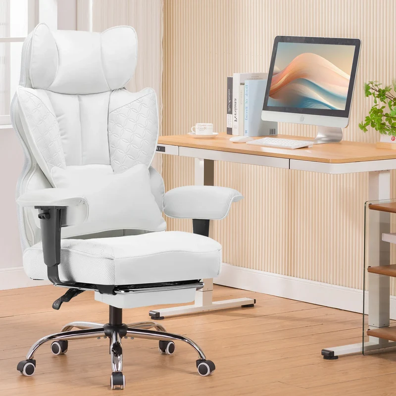 Gaming Stoel - Bureaustoel - Gamestoel - Ergonomische Bureaustoelen - Verstelbare Armleuningen & Pocket Spring Lendensteun – Wit