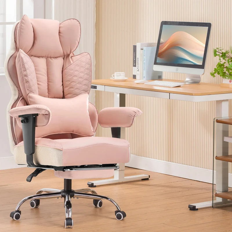 Gaming Stoel - Bureaustoel - Gamestoel - Ergonomische Bureaustoelen - Verstelbare Armleuningen & Pocket Spring Lendensteun – Roze