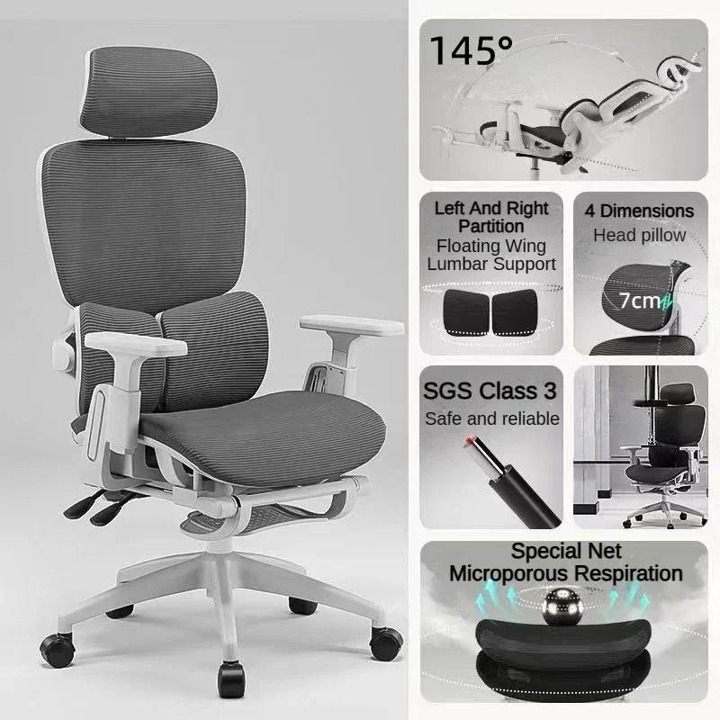 Bureaustoel - Gaming Stoel - Ergonomische Bureaustoelen - Gamestoel - Hoge Rugleuning, Mesh Design & Verstelbare Lendensteun – Wit Frame/Grijs