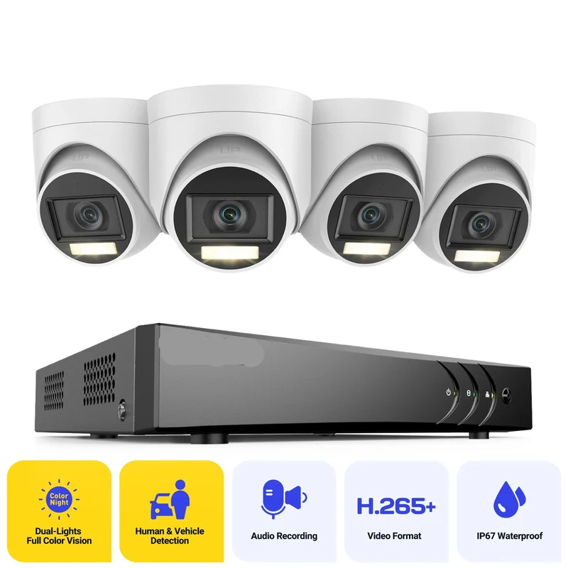 Beveiligingscamera's - Camerabewaking - CCTV Camerasysteem - Waterdichte - 5MP Resolutie - 8-Kanaals DVR & PIR Detectie - 4 Stuks Dome Camera’s - Geïntegreerde HDD van 1TB