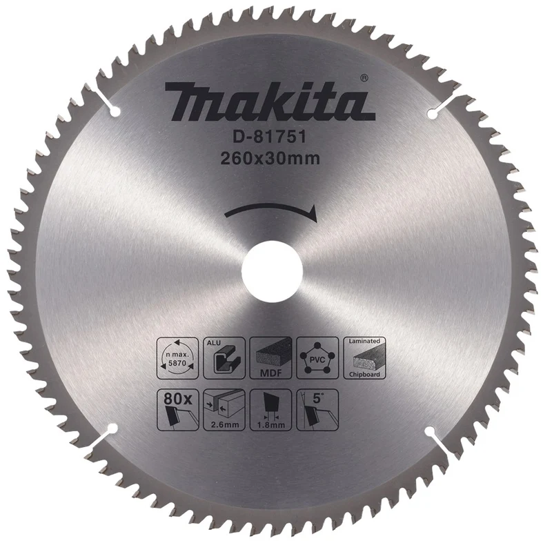 Makita CIRKELZAAGBLAD 260X30X2,6 80T 5G D-81751