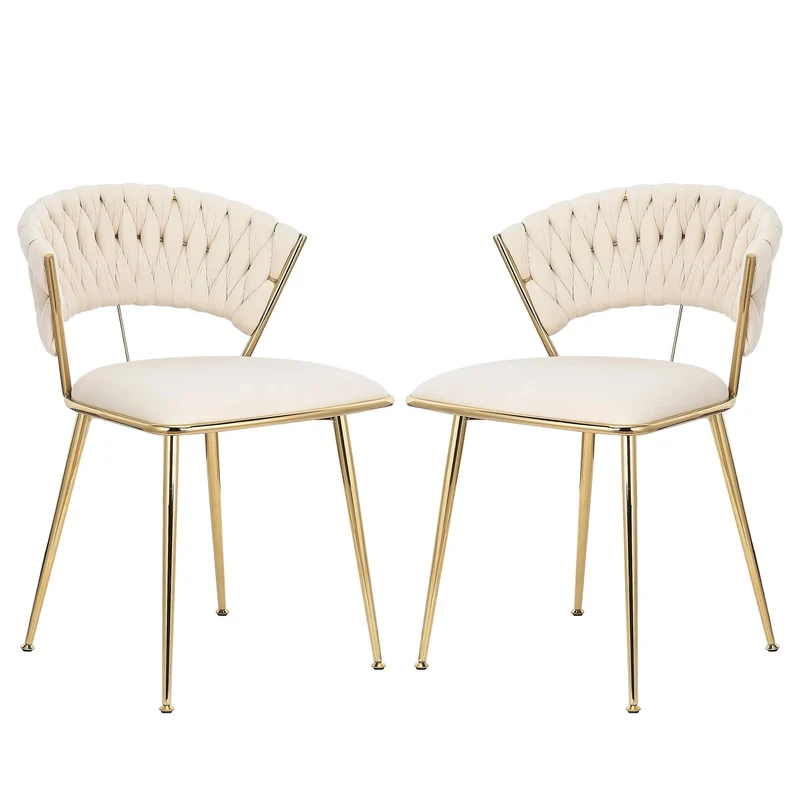 Eetkamerstoelen - Eetstoelen - Keukenstoelen - Set van 2 - Moderne Vergulde Technologie - Hoogwaardige Interieurdecoratie - met Metalen Poten - Fluwelen Zitje - Voor Woonkamers - Eetgedeelte - 52 x 43.5 x 75 cm - Beige