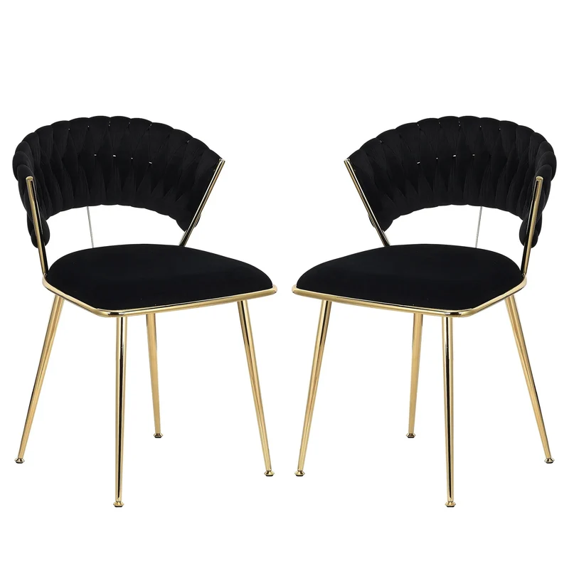 Eetkamerstoelen - Eetstoelen - Keukenstoelen - Set van 2 - Moderne Vergulde Technologie - Hoogwaardige Interieurdecoratie - met Metalen Poten - Fluwelen Zitje - Voor Woonkamers - Eetgedeelte - 52 x 43.5 x 75 cm - Zwart