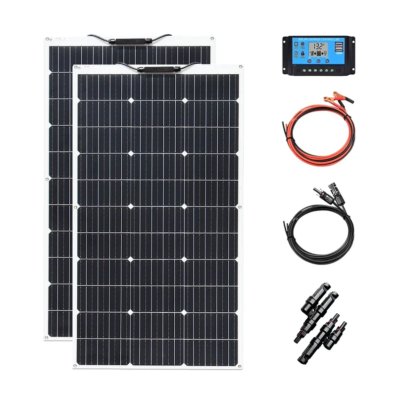 Zonnepaneel - Zonnepanelen - Zonne-energie - 12V Fotovoltaïsche Celmodule - Flexibel - Monocrystalline Silicon - Zonne-kit - 200W - 2 Stuks - Waterdicht - voor Boot - Camper - Caravan - RV - Tuin