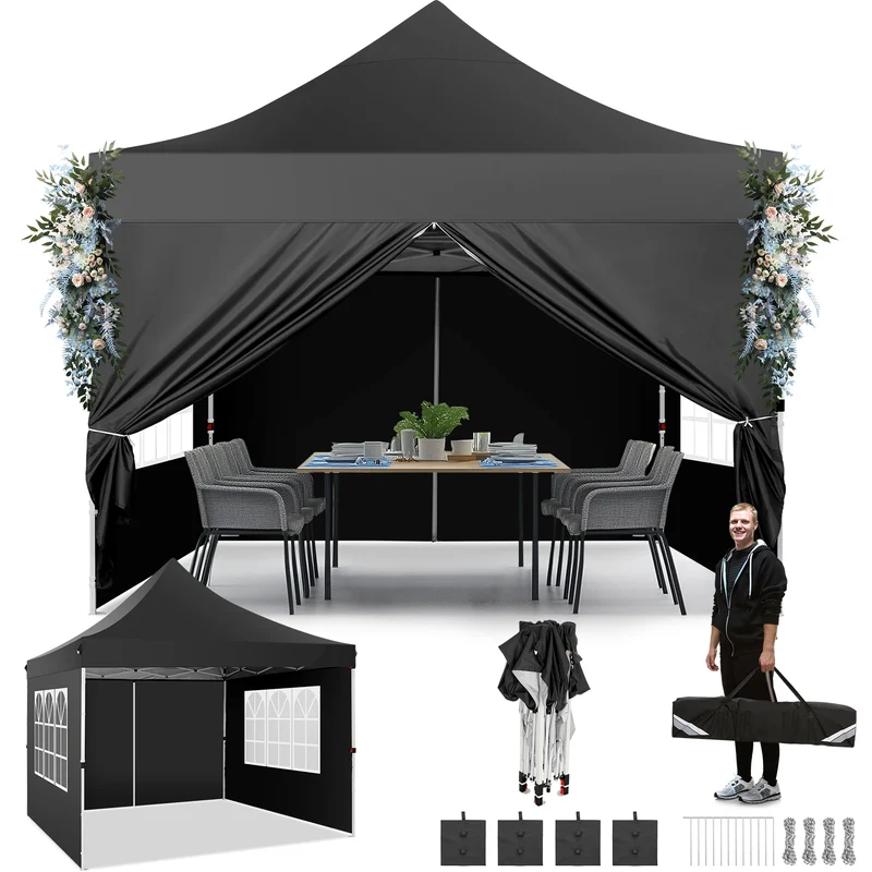 Partytent – Tent – Overkapping – Vouwtent – Paviljoen – 3x3 Meter – Waterdicht Oxford – UPF 50+ Bescherming - Zwart