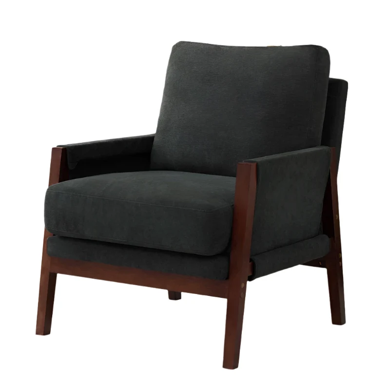 Relaxstoel – Loungestoel – Fauteuil – Leesstoel – Relaxfauteuil – Zitstoel – Chenillestof Bekleding – Massief Houten Frame - 76.5 x 83 x 95.5 cm - Wit