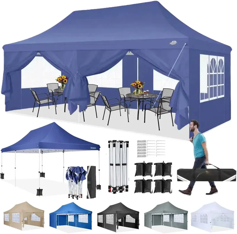 Gevouwen Gazebo – Overkapping – Tuentent – Partytent – 3x6 Meter – Waterdicht Oxford – Verstelbare Hoogte - Marineblauw
