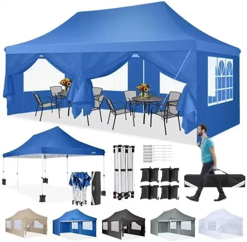 Gevouwen Gazebo – Overkapping – Tuentent – Partytent – 3x6 Meter – Waterdicht Oxford – Verstelbare Hoogte - Blauw