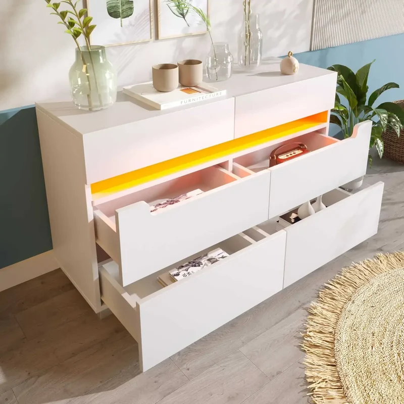 Ladekast – Opberger – Kast Met Lades – Meubel – Slaapkamerkast – 6 Ruime Lades – Smart LED-Verlichting
