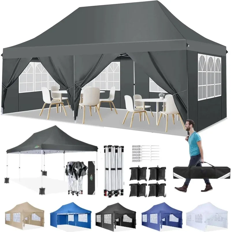 Gevouwen Gazebo – Overkapping – Tuentent – Partytent – 3x6 Meter – Waterdicht Oxford – Verstelbare Hoogte - Grijs