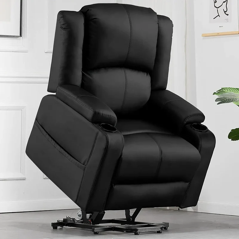 Elektrische Relaxfauteuil – Relaxstoel – Sta Op Stoel – Verstelbare Fauteuil – Massagefunctie – Kunstleer Bekleding – Draagvermogen 150 Kg - Zwart