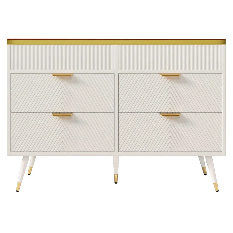 Kast Met 6 Laden – Opbergkast – Ladenkast – Meubelstuk – Modern Design – Amberkleurig Glasfront – Anti-Kantelmechanisme
