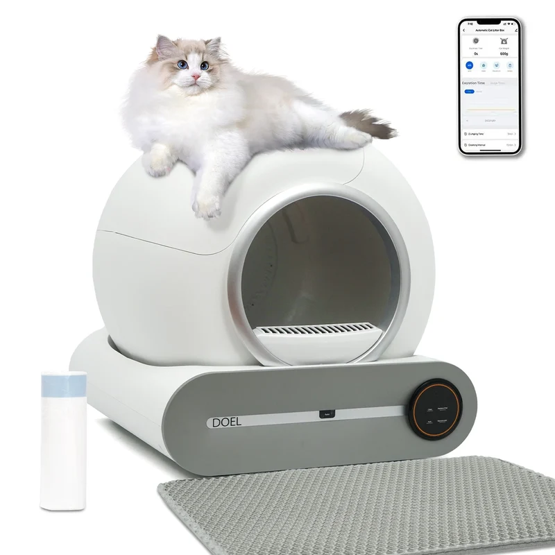 Automatische Kattenbak – Zelfreinigende Bak – Slimme Kattenbak – Kattenbak Met App – 65 Liter – Sensor Met Gewichtdetectie