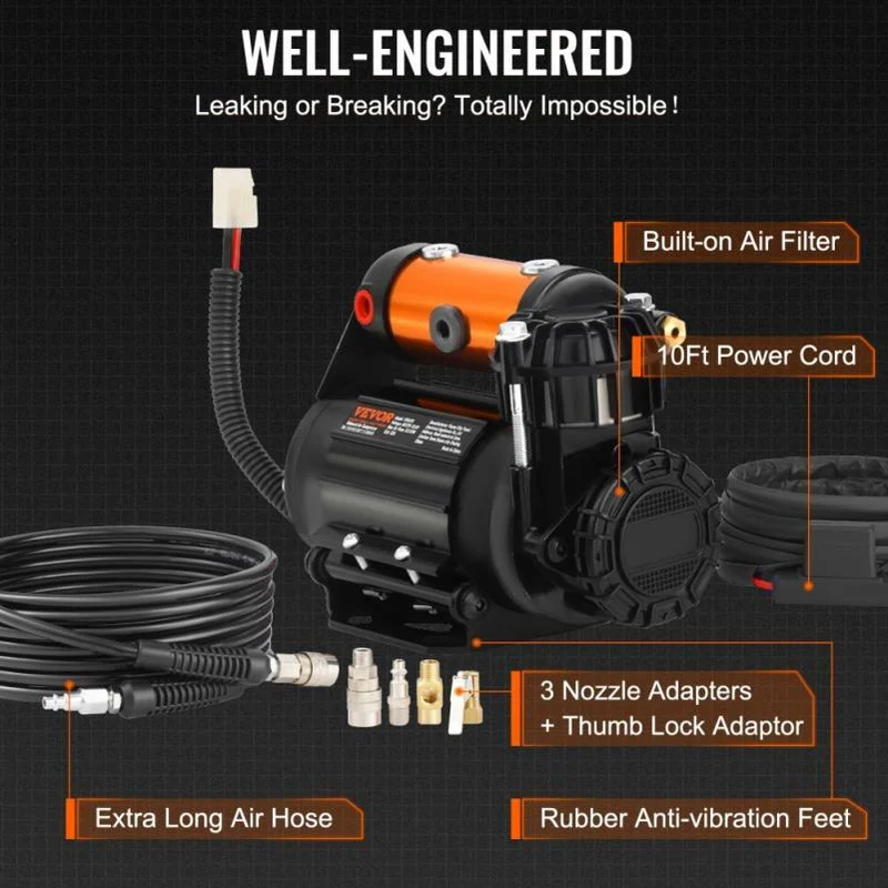 Portable 12V Tire Inflator 150PSI Air Compressor 3. 5CFM Offroad Emergency Pump