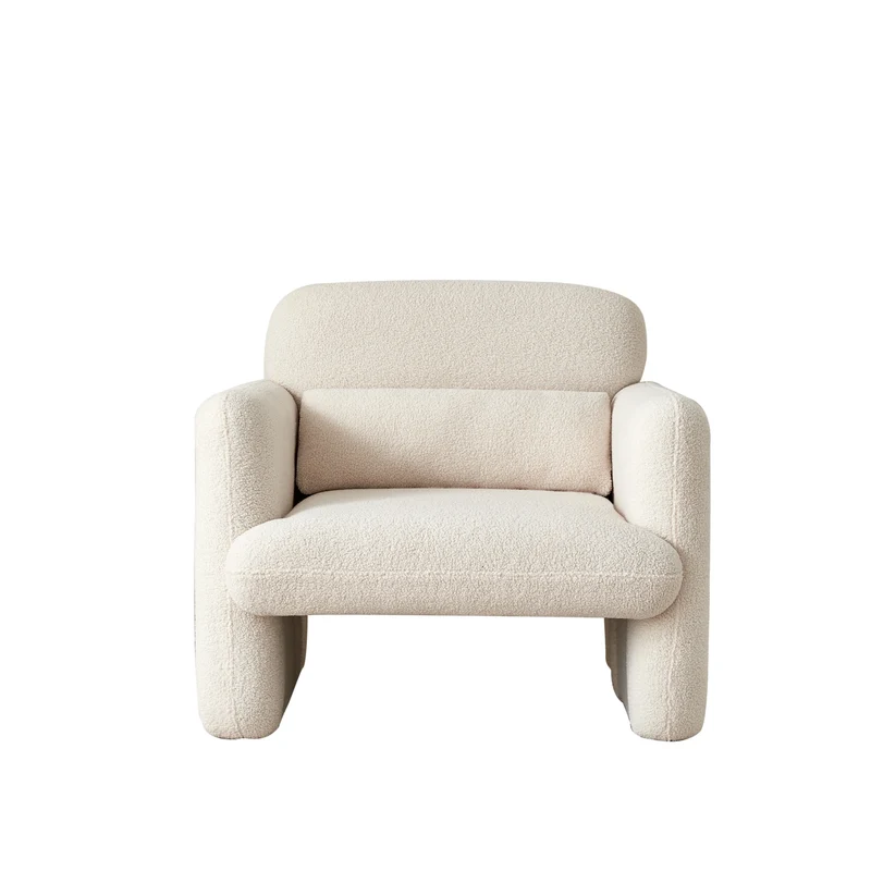 Lamswollen Fauteuil – Lamswol Stoel – Comfortabele Zetel – Scandinavische Fauteuil – Zachte Lamswol Bekleding – Verstelbare Lendensteun - Beige