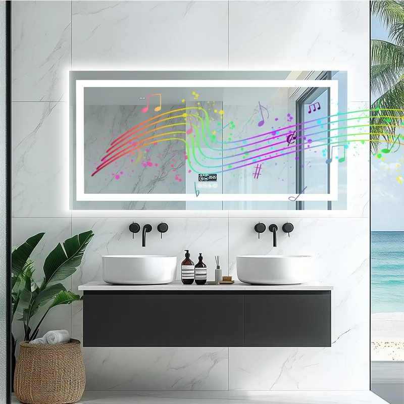 Badkamerspiegel – Spiegel Met Speaker – Led Spiegel – Anti-Fog Spiegel – Frameloos Design – Bluetooth Speaker – Driedelige Ledverlichting - 100x60cm