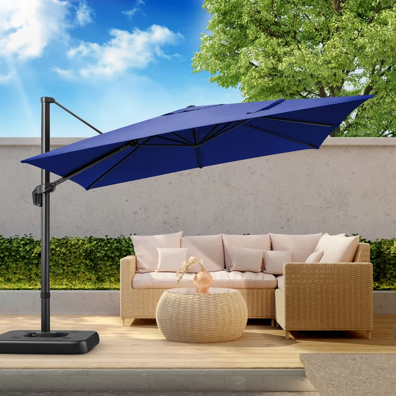 Buitenparasol – Tuinparasol – Terrasparasol – Zonneparasol – 3×3 Meter Groot – 360° Draaibaar – Aluminium Frame - Deep Blue