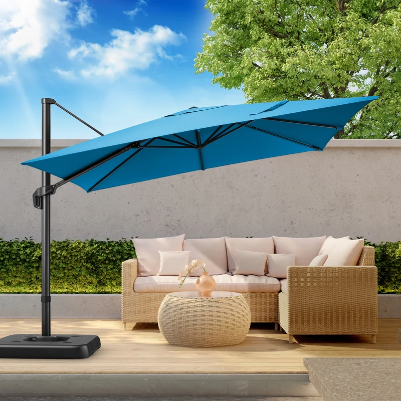 Parasol – Buitenparasol – Tuinparasol – Terrasparasol – 3×3 Meter – 360° Draaibaar – Verstelbare Hoogte - Lichtblauw