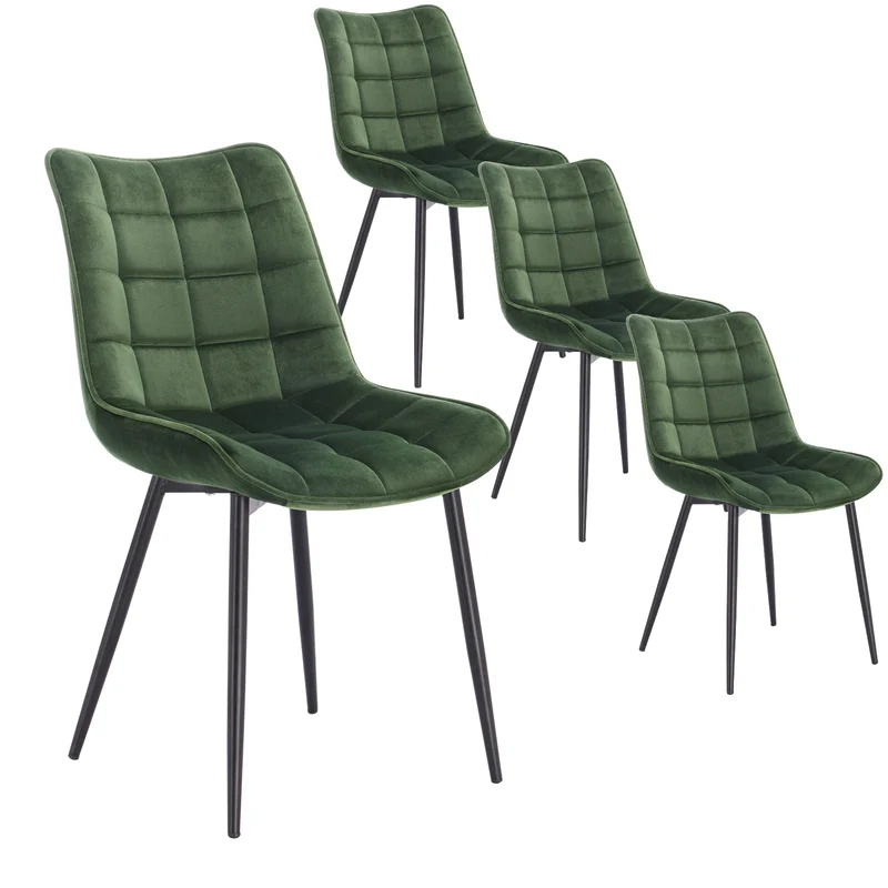 Eetkamerstoelen – Stoelen – Lederlook Stoelen – Metalen Poot – Ergonomisch Design – Antislip Voetdoppen - Fluweel Donkergroen