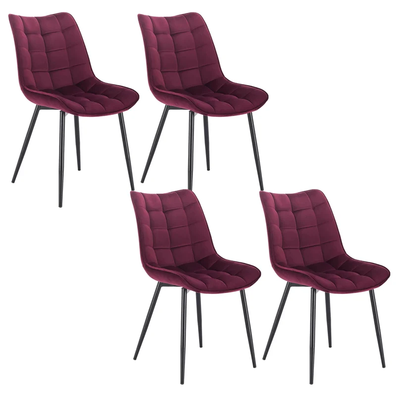 Eetkamerstoelen – Stoelen – Lederlook Stoelen – Metalen Poot – Ergonomisch Design – Antislip Voetdoppen - Fluweel Bordeaux