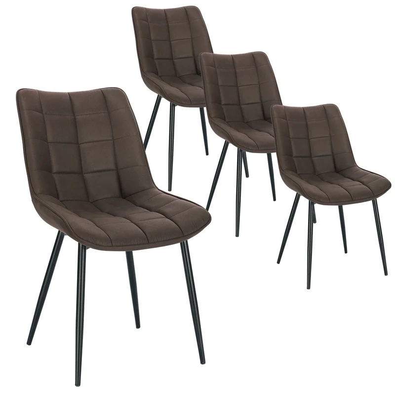 Eetkamerstoelen – Stoelen – Lederlook Stoelen – Metalen Poot – Ergonomisch Design – Antislip Voetdoppen - Stof Donkerbruin