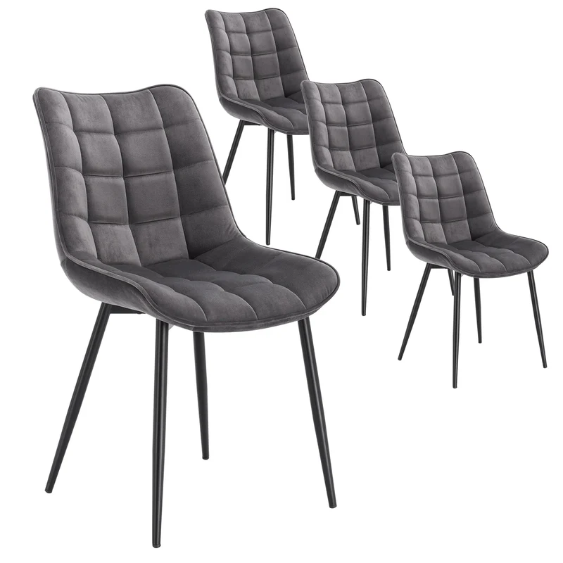 Eetkamerstoelen – Stoelen – Lederlook Stoelen – Metalen Poot – Ergonomisch Design – Antislip Voetdoppen - Fluweel Donkergrijs