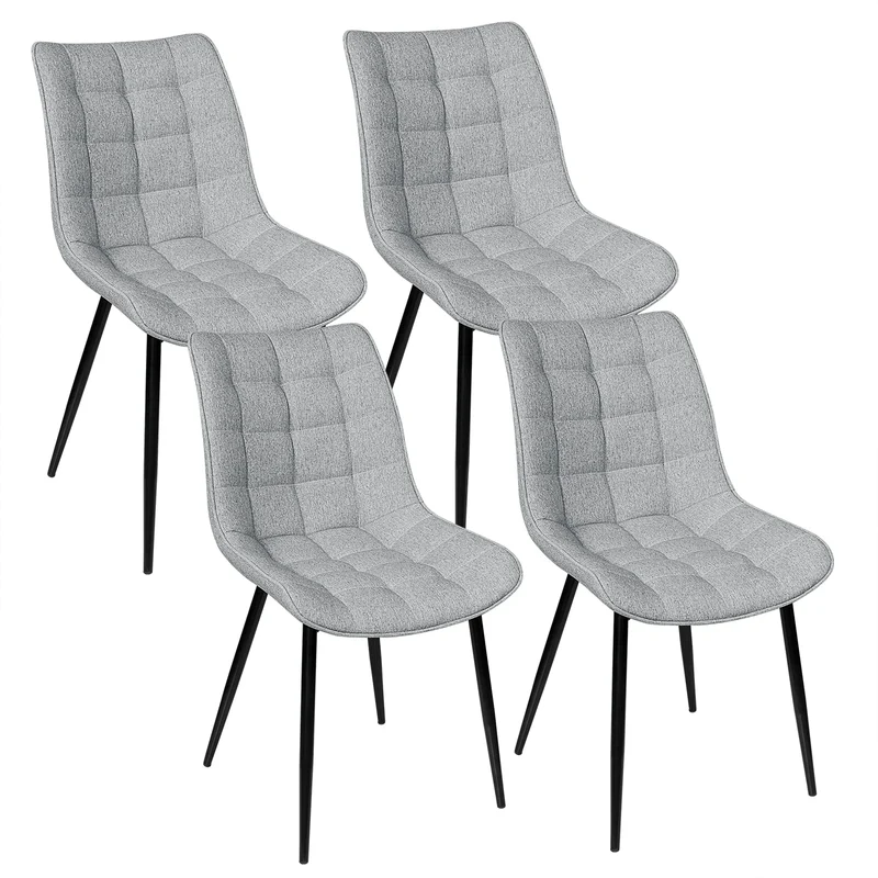 Eetkamerstoelen – Stoelen – Lederlook Stoelen – Metalen Poot – Ergonomisch Design – Antislip Voetdoppen - Linnen Lichtgrijs